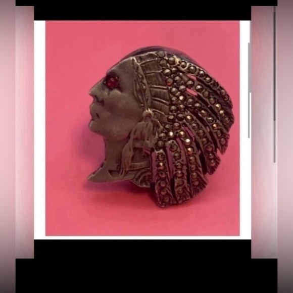 👑 Vintage Native Silver Marcasite Indian Chief Headdress Ring #6607 - Picture 5 of 8